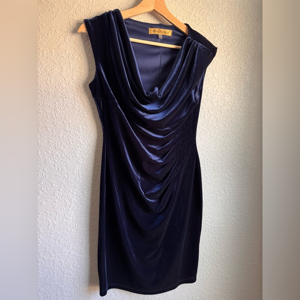 Navy blue velvet  Nipon Boutique size 4 body con cowl neck formal dress